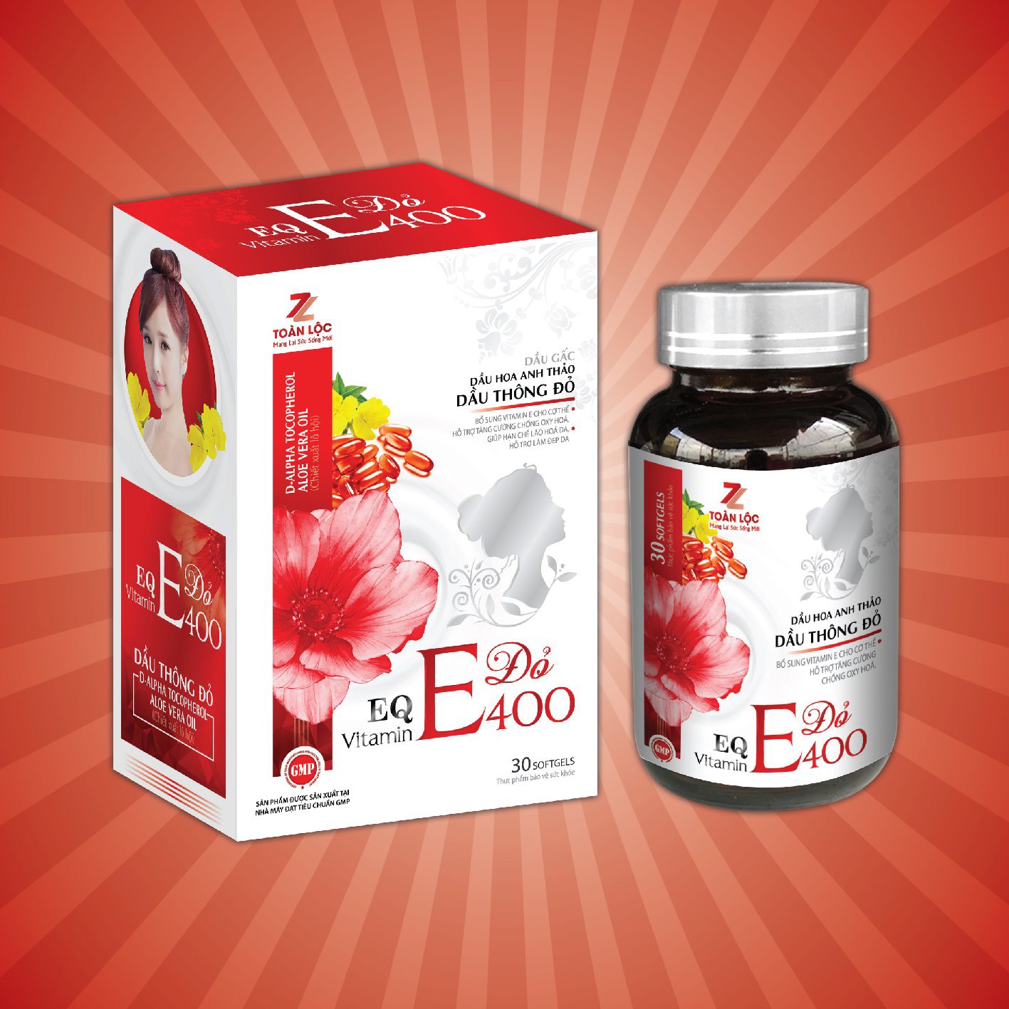VITAMIN E ĐỎ, Hộp 30 Viên, Chống Lão Hóa Da, Làm Mịn Da, Sáng Da